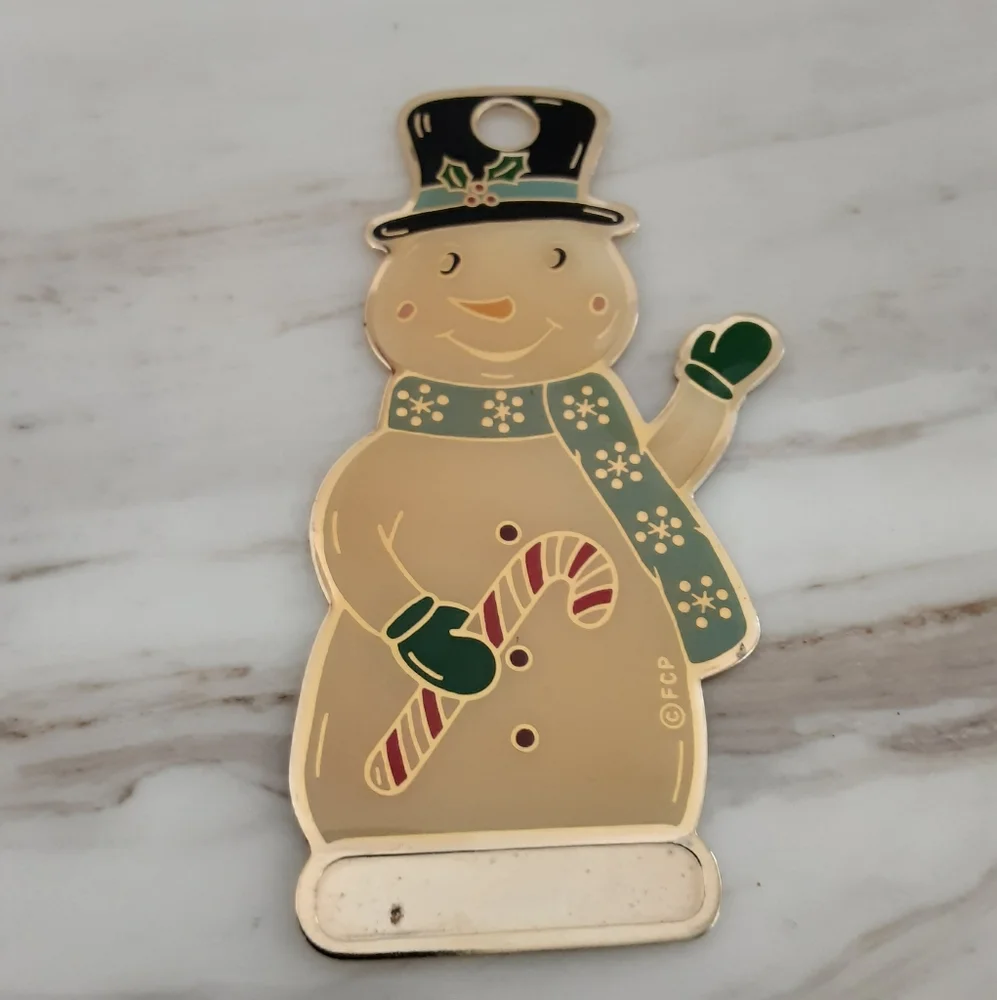 Vintage FCP Flat Metal Enamel Gold Tone Hanging Christmas Ornaments